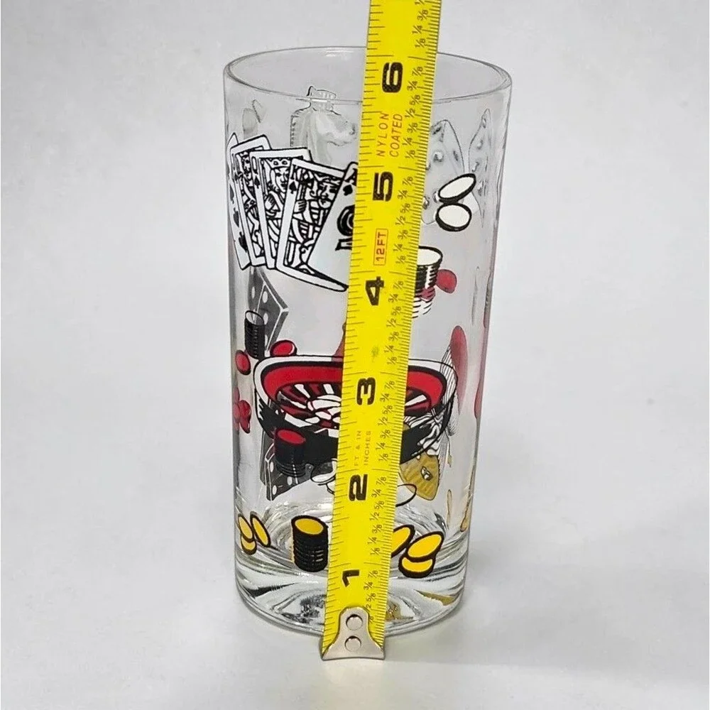 Vintage Hazel Atlas Casino Game Night Glasses Set of 2 Poker Dice Cards Barware